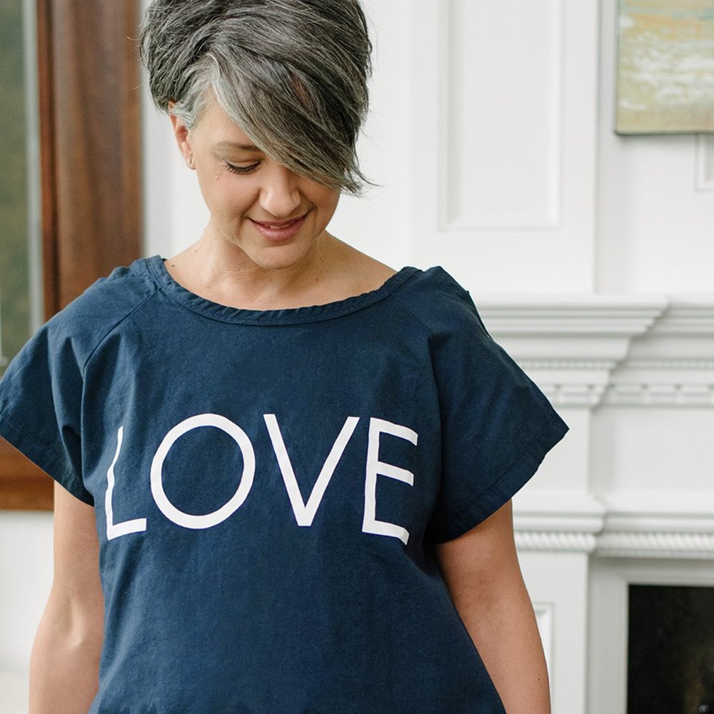 Cotton Hospital Maternity Gown - LOVE (Navy)